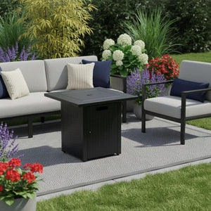 HomeRoots 50000 BTU Gray Concrete Propane Fire Pit Table - Stylish, Durable, Adjustable Flame & Cover Included 714317