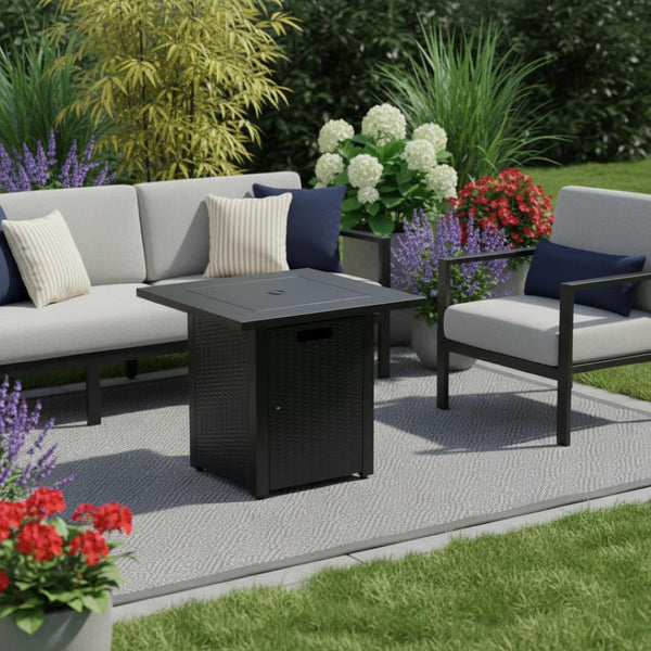 HomeRoots 50000 BTU Gray Concrete Propane Fire Pit Table - Stylish, Durable, Adjustable Flame & Cover Included 714317