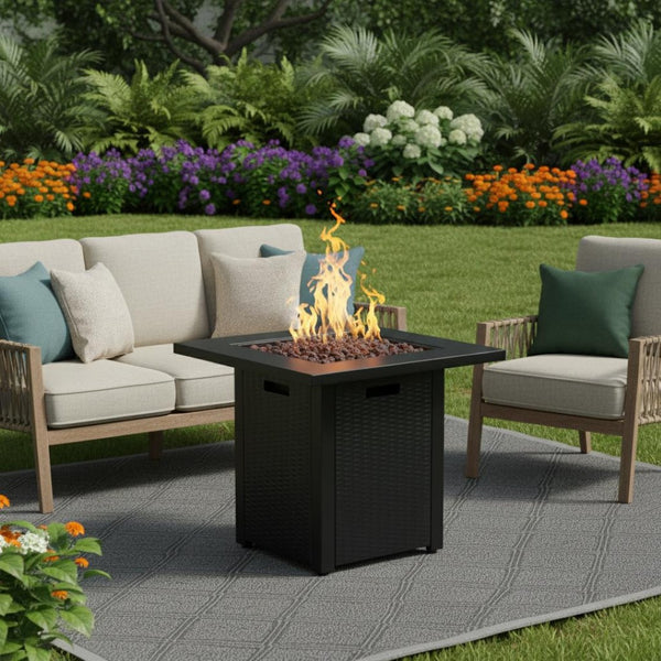 HomeRoots 50000 BTU Gray Concrete Propane Fire Pit Table - Stylish, Durable, Adjustable Flame & Cover Included 714317
