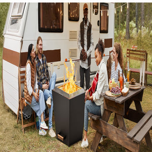 HomeRoots 50000 BTU Square Wood Burning Fire Pit - Durable Stainless Steel, Modern Design with Cover & Spark Screen 714320