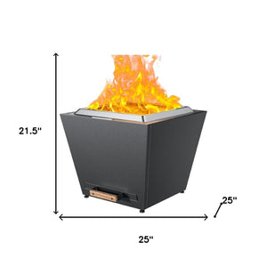HomeRoots 50000 BTU Square Wood Burning Fire Pit - Durable Stainless Steel, Modern Design with Cover & Spark Screen 714320