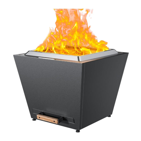 HomeRoots 50000 BTU Square Wood Burning Fire Pit - Durable Stainless Steel, Modern Design with Cover & Spark Screen 714320