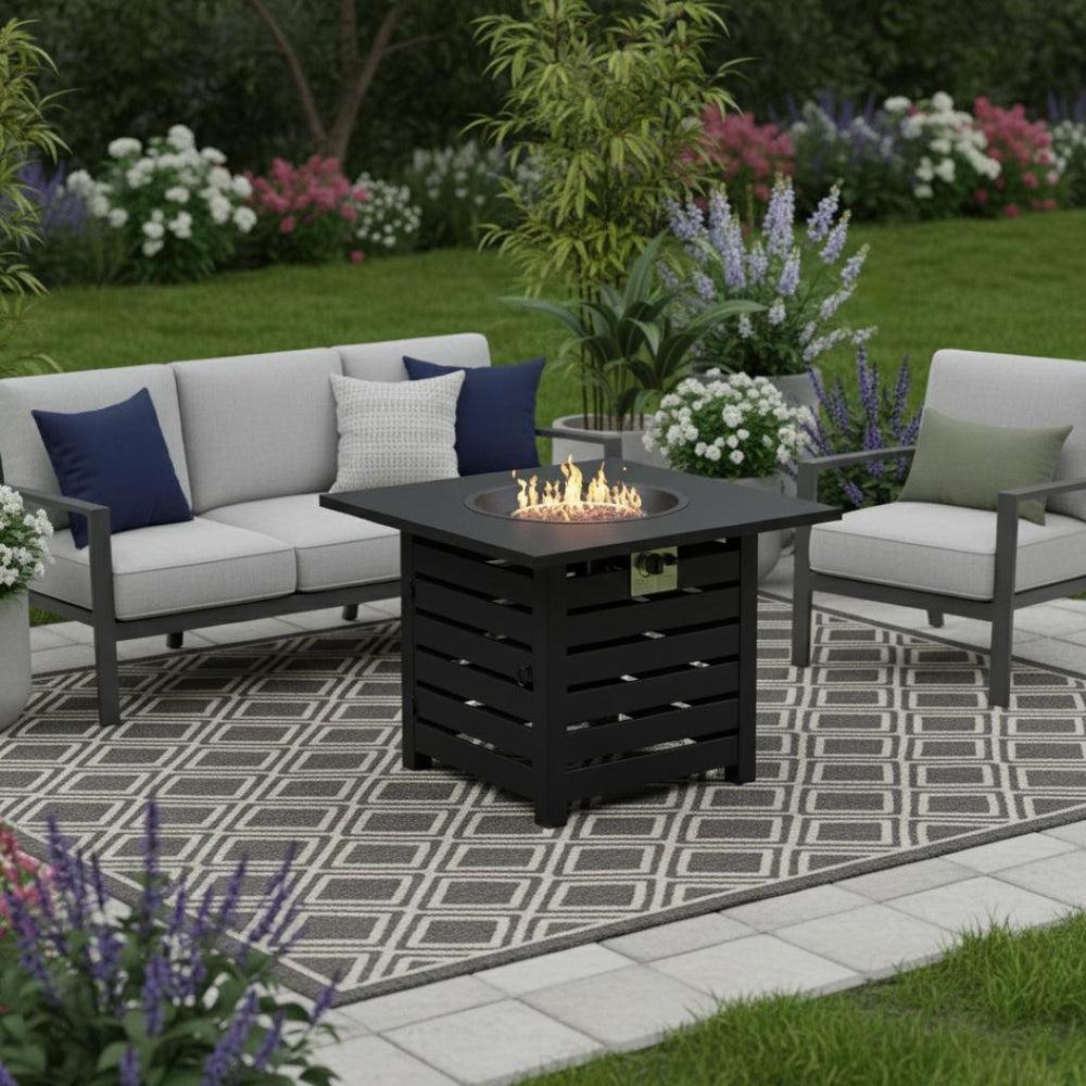 HomeRoots 40000 BTU Square Fire Pit Table in Brown Iron - Versatile Outdoor Centerpiece with Cover & Adjustable Flame 714323