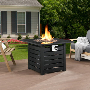 HomeRoots 40000 BTU Square Fire Pit Table in Brown Iron - Versatile Outdoor Centerpiece with Cover & Adjustable Flame 714323