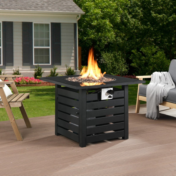 HomeRoots 40000 BTU Square Fire Pit Table in Brown Iron - Versatile Outdoor Centerpiece with Cover & Adjustable Flame 714323