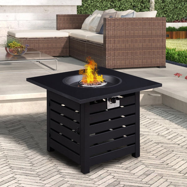 HomeRoots 40000 BTU Square Fire Pit Table in Brown Iron - Versatile Outdoor Centerpiece with Cover & Adjustable Flame 714323