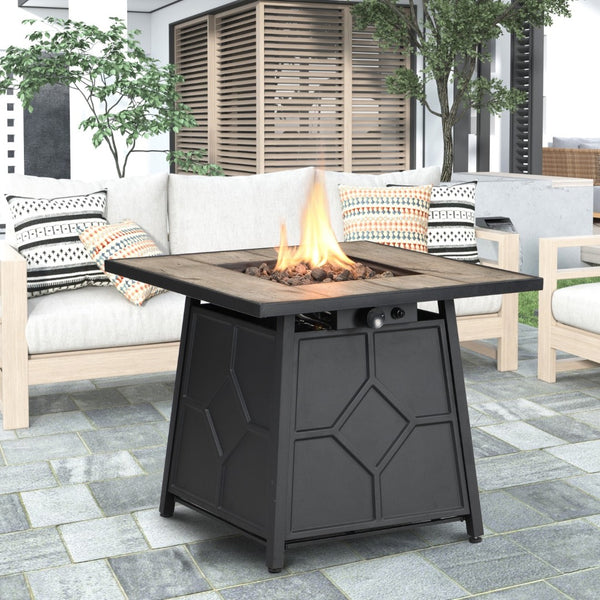 HomeRoots 50000 BTU Black Steel Propane Fire Pit Table - Stylish Square Design for Outdoor Gatherings & Warmth 714325