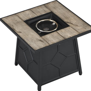HomeRoots 50000 BTU Black Steel Propane Fire Pit Table - Stylish Square Design for Outdoor Gatherings & Warmth 714325