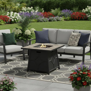 HomeRoots 50000 BTU Black Steel Propane Fire Pit Table - Stylish Square Design for Outdoor Gatherings & Warmth 714325