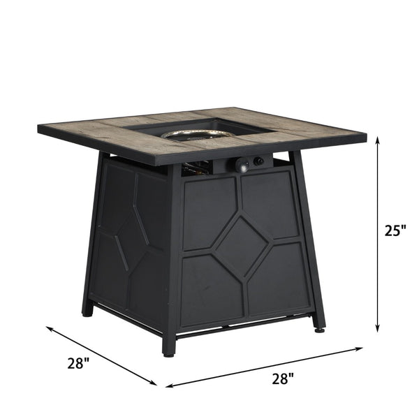 HomeRoots 50000 BTU Black Steel Propane Fire Pit Table - Stylish Square Design for Outdoor Gatherings & Warmth 714325