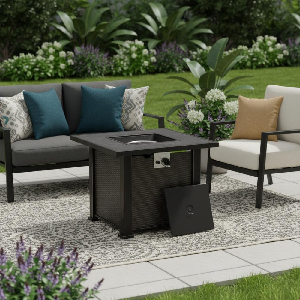 HomeRoots 50000 BTU Bronze Steel Rectangular Wood Burning Pagoda with Cover for Outdoor Ambiance & Warmth 714326
