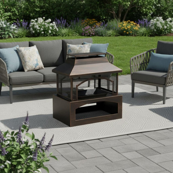 HomeRoots 32000 BTU Stylish Gray Propane Fire Column - Durable Magnesium Oxide Design with Cover & Safety Features 714327