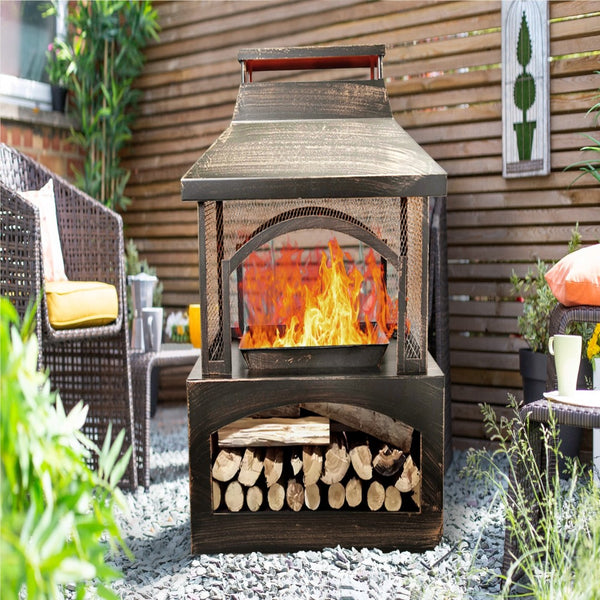HomeRoots 32000 BTU Stylish Gray Propane Fire Column - Durable Magnesium Oxide Design with Cover & Safety Features 714327