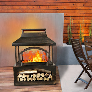 HomeRoots 32000 BTU Stylish Gray Propane Fire Column - Durable Magnesium Oxide Design with Cover & Safety Features 714327