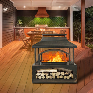 HomeRoots 32000 BTU Stylish Gray Propane Fire Column - Durable Magnesium Oxide Design with Cover & Safety Features 714327