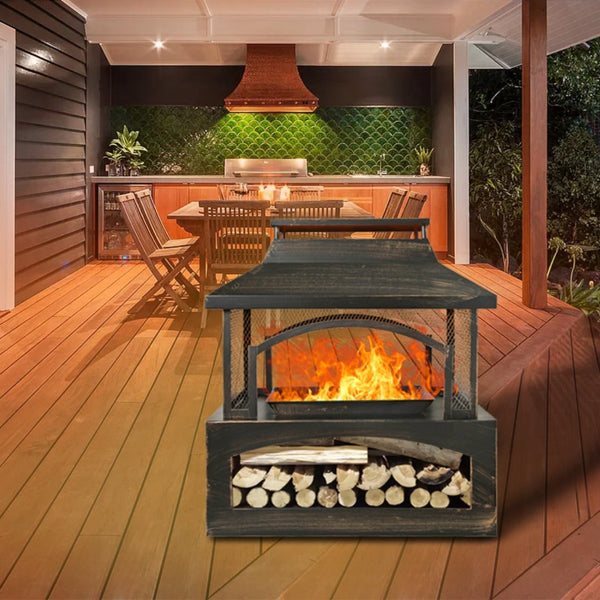 HomeRoots 32000 BTU Stylish Gray Propane Fire Column - Durable Magnesium Oxide Design with Cover & Safety Features 714327