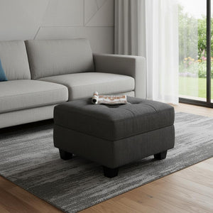 HomeRoots 26" Stylish Tufted Storage Ottoman with Soft Upholstery and Solid Wood Base for Modern Living Spaces Line Blue 714329