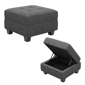 HomeRoots 26" Stylish Tufted Storage Ottoman with Soft Upholstery and Solid Wood Base for Modern Living Spaces Line Blue 714329