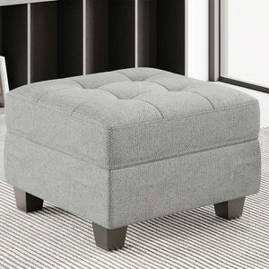 HomeRoots 26" Chic Storage Ottoman with Button-Tufted Top, Durable Wood Feet, Perfect for Modern Living Spaces Microfiber Dark Teal 714331