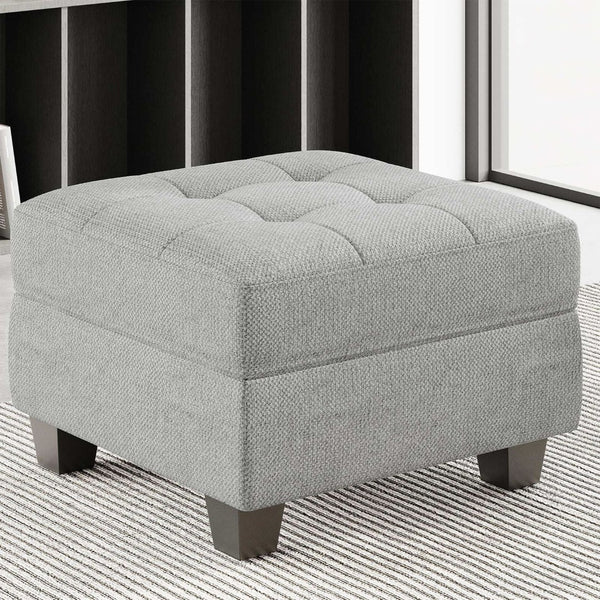 HomeRoots 26" Chic Storage Ottoman with Button-Tufted Top, Durable Wood Feet, Perfect for Modern Living Spaces Microfiber Dark Teal 714331