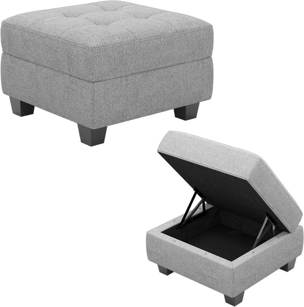 HomeRoots 26" Chic Storage Ottoman with Button-Tufted Top, Durable Wood Feet, Perfect for Modern Living Spaces Microfiber Dark Teal 714331