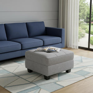 HomeRoots 26" Chic Storage Ottoman with Button-Tufted Top, Durable Wood Feet, Perfect for Modern Living Spaces Microfiber Dark Teal 714331