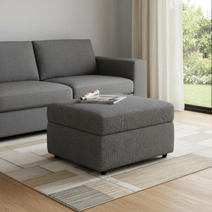 HomeRoots 26" Chic Storage Ottoman with Button-Tufted Top, Durable Wood Feet, Perfect for Modern Living Spaces Corduroy Beige 714339