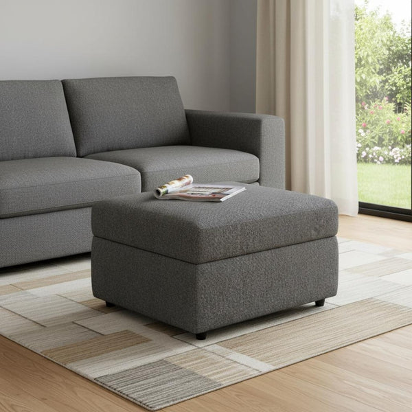 HomeRoots 26" Chic Storage Ottoman with Button-Tufted Top, Durable Wood Feet, Perfect for Modern Living Spaces Corduroy Beige 714339