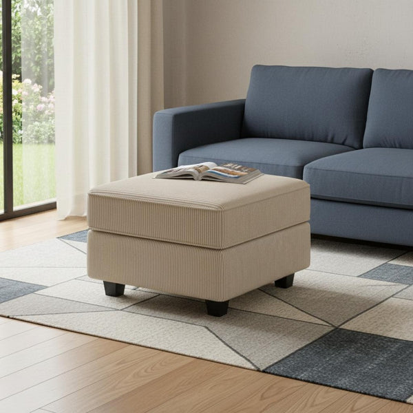 HomeRoots 26" Chic Storage Ottoman with Button-Tufted Top, Durable Wood Feet, Perfect for Modern Living Spaces Corduroy Black 714340