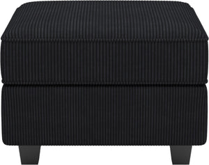 HomeRoots 26" Chic Storage Ottoman with Button-Tufted Top, Durable Wood Feet, Perfect for Modern Living Spaces Corduroy Blue 714341