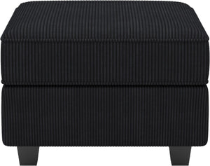 HomeRoots 26" Chic Storage Ottoman with Button-Tufted Top, Durable Wood Feet, Perfect for Modern Living Spaces Corduroy Blue 714341