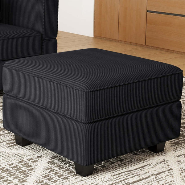 HomeRoots 26" Chic Storage Ottoman with Button-Tufted Top, Durable Wood Feet, Perfect for Modern Living Spaces Corduroy Blue 714341