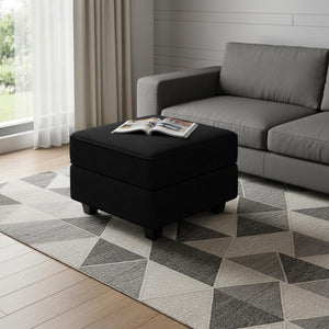 HomeRoots 26" Chic Storage Ottoman with Button-Tufted Top, Durable Wood Feet, Perfect for Modern Living Spaces Corduroy Blue 714341