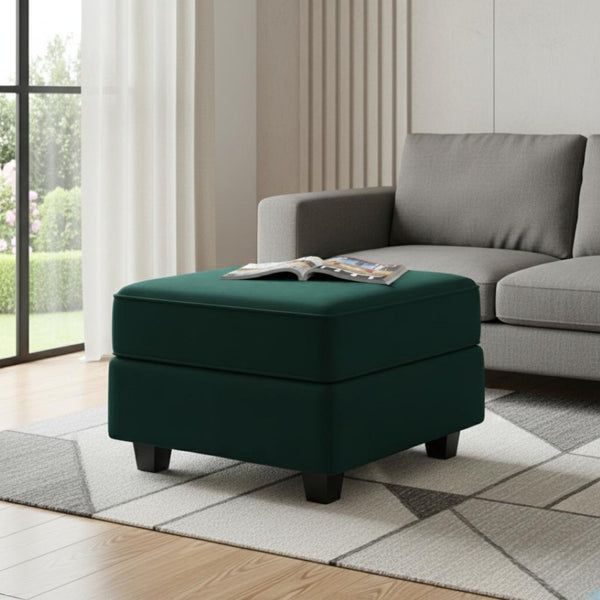 HomeRoots 26" Stylish Blue and Black Microsuede Storage Ottoman – Versatile Seating with Hidden Storage Space 714346