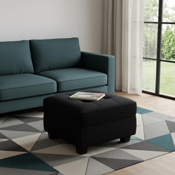 HomeRoots 26" Elegant Green and Black Velvet Tufted Storage Ottoman - Stylish Seating and Hidden Storage Solution 714351
