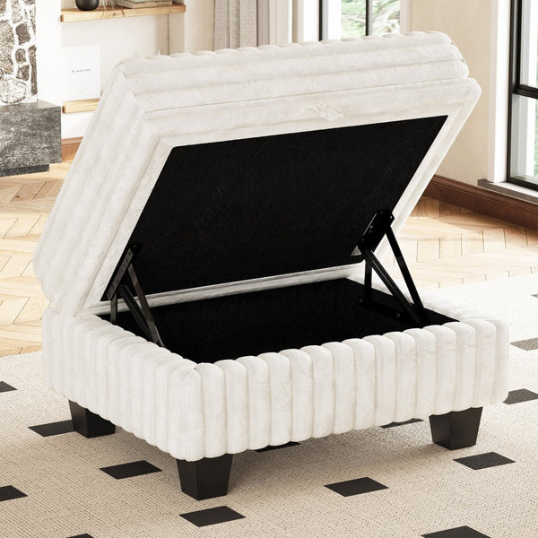 HomeRoots 30" Black Faux Fur Storage Ottoman - Plush, Stylish & Versatile Seating with Hidden Storage Solution! 714353