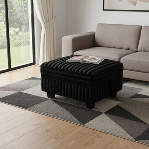 HomeRoots 30" Luxe Brown and Black Faux Fur Storage Ottoman - Cozy Multi-Purpose Seat with Hidden Storage 714354