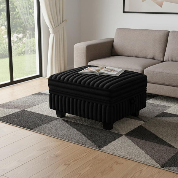 HomeRoots 30" Luxe Brown and Black Faux Fur Storage Ottoman - Cozy Multi-Purpose Seat with Hidden Storage 714354