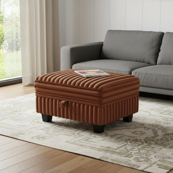 HomeRoots 26" Gray and Black Chenille Storage Ottoman - Versatile Seating & Hidden Storage for Cozy Spaces 714355