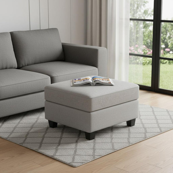 HomeRoots 26" Versatile Beige and Black Chenille Storage Ottoman - Stylish Seating, Hidden Storage & Comfort 714357