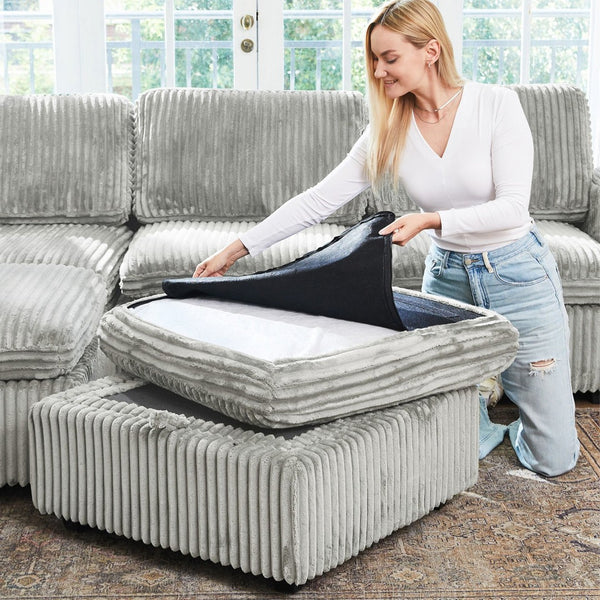 HomeRoots 30" Stylish Green and Black Corduroy Storage Ottoman - Comfortable Seating with Hidden Storage Solution 714362