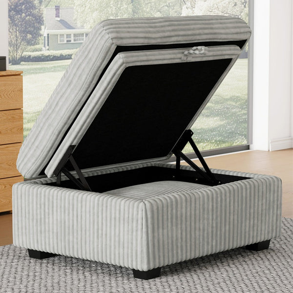 HomeRoots 30" Stylish Green and Black Corduroy Storage Ottoman - Comfortable Seating with Hidden Storage Solution 714362