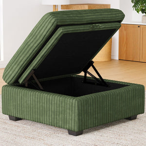 HomeRoots 30" Black Corduroy Storage Ottoman - Versatile Seat, Footrest & Hidden Storage for Modern Spaces 714363