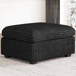 HomeRoots 30" Beige and Black Chenille Storage Ottoman - Versatile Footrest, Extra Seating, and Hidden Storage Solution 714364