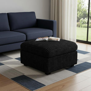 HomeRoots 30" Beige and Black Chenille Storage Ottoman - Versatile Footrest, Extra Seating, and Hidden Storage Solution 714364