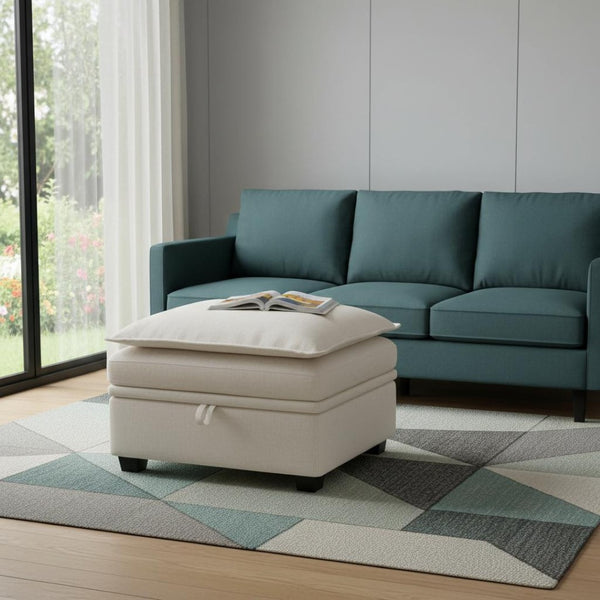 HomeRoots 30" Green and Black Chenille Storage Ottoman - Chic, Multi-Functional Piece with Hidden Storage Solutions 714365