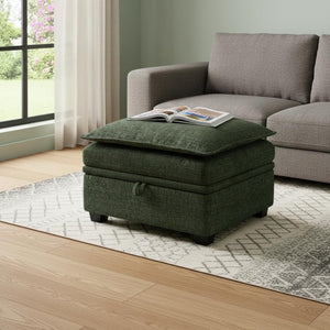 HomeRoots 30" Stylish Light Gray and Black Chenille Storage Ottoman – Versatile Seating, Footrest & Hidden Storage 714366