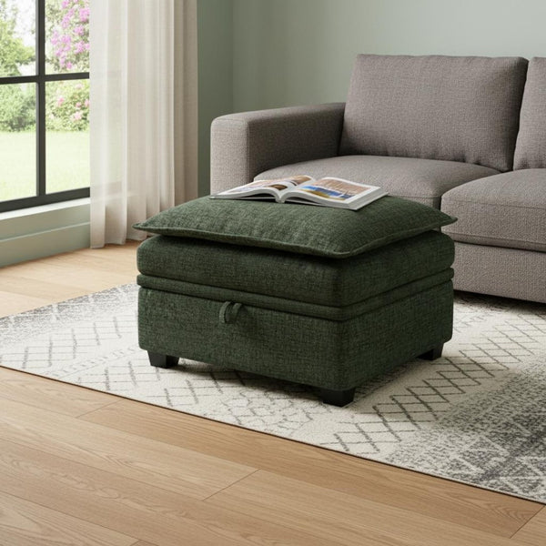 HomeRoots 30" Stylish Light Gray and Black Chenille Storage Ottoman – Versatile Seating, Footrest & Hidden Storage 714366