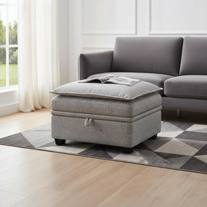 HomeRoots 30" Gray Chenille Storage Ottoman - Versatile Footrest & Extra Seating with Modern Black Legs 714367