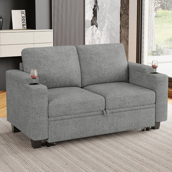 HomeRoots 46" Modern Loveseat with Hidden Storage - Stylish, Versatile Accent for Living Rooms and Small Spaces Chenille Dark Gray 714370